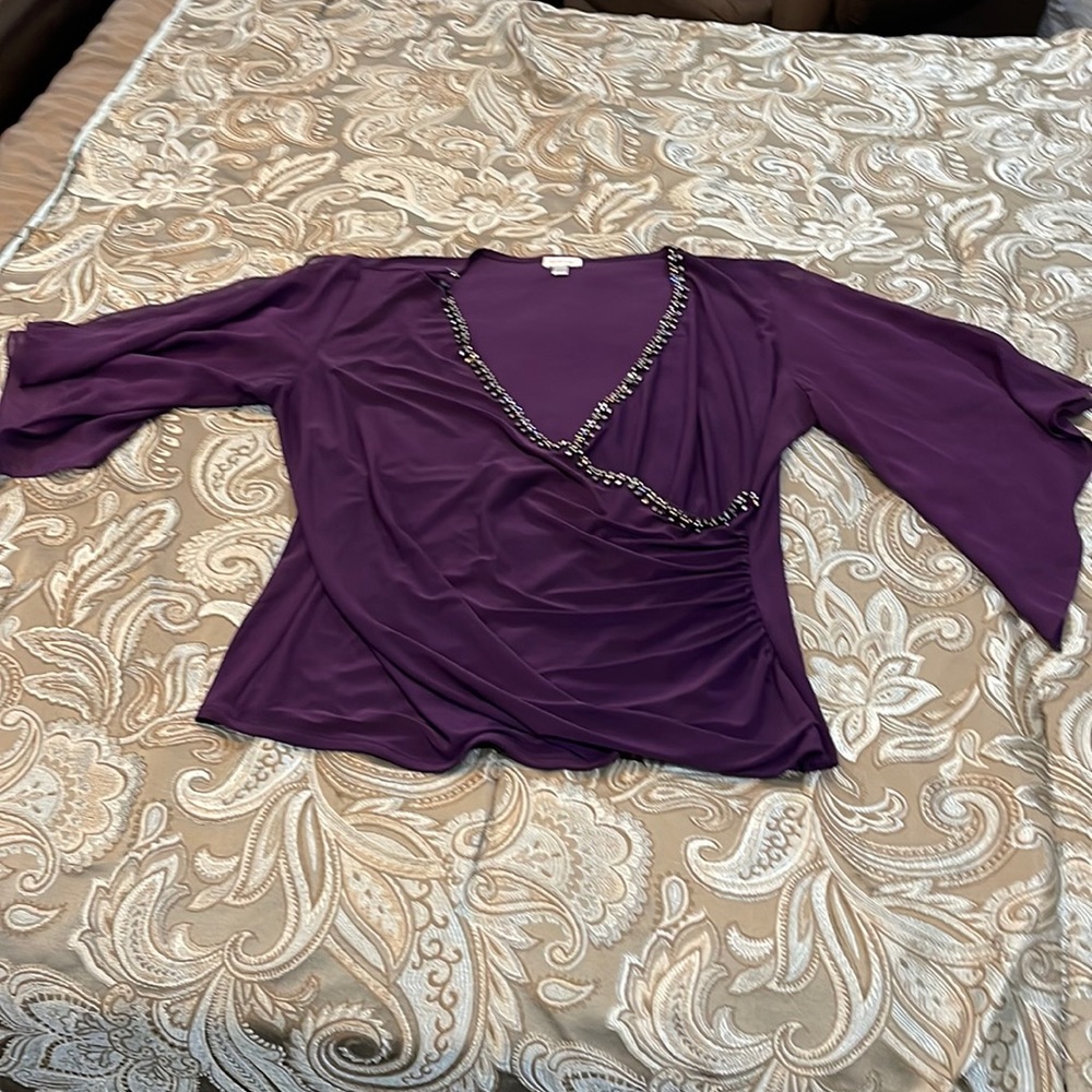 Avenue, purple, 96% polyester, 4% spandex part of design came off ,see pictures)